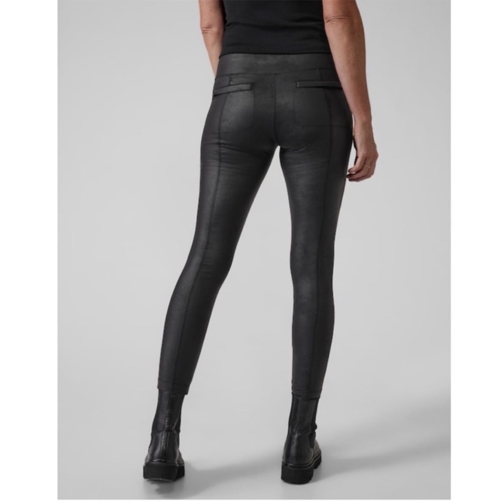 Athleta Delancey Gleam Tight Leggings Black Medium‎ Faux Leather Pockets M
